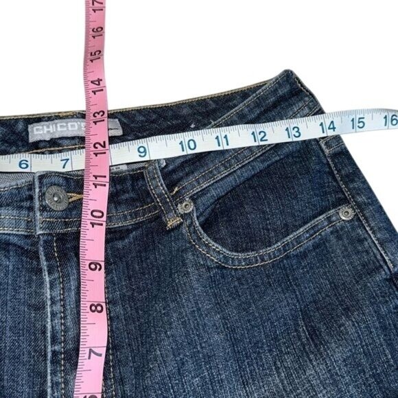 Chicos Platinum Denim Jeans Size 1 Regular Mid-Rise Bootcut Dark Wash Stretch Co - Picture 13 of 14